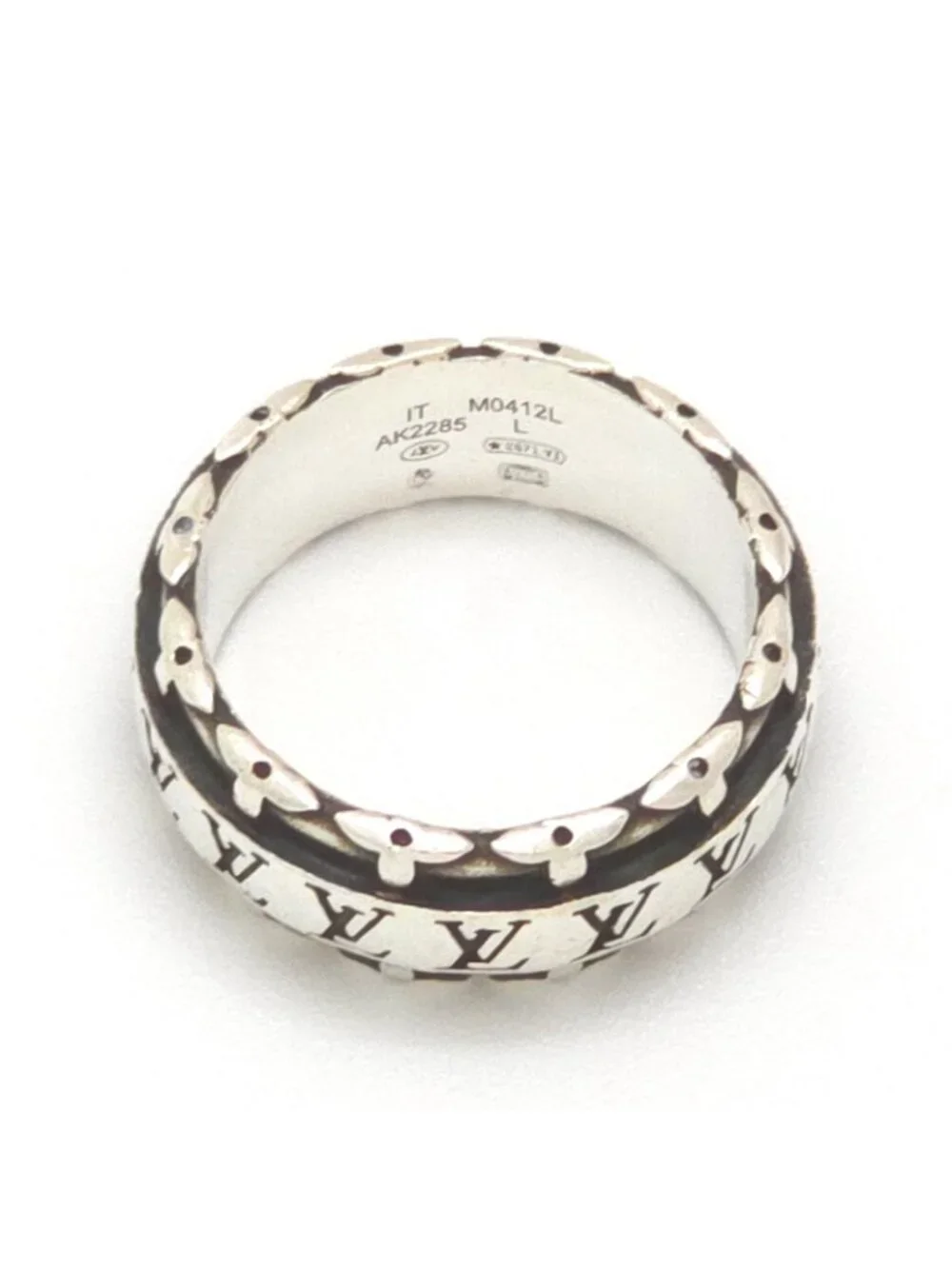 Louis Vuitton LV Drift Ring L 22 Sterling Silver LV Initial Monogram Flower Bag